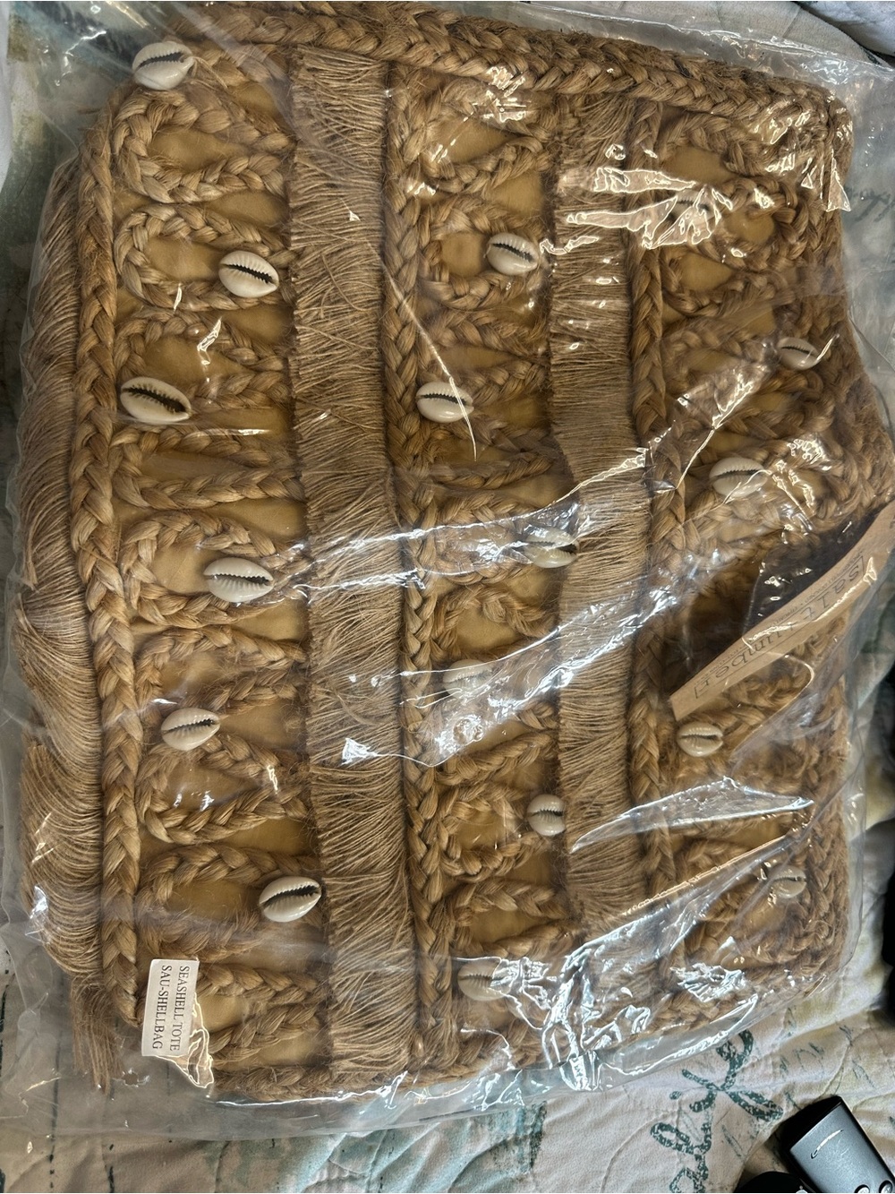 Woven Jute Tote with Cowrie Shell Accents